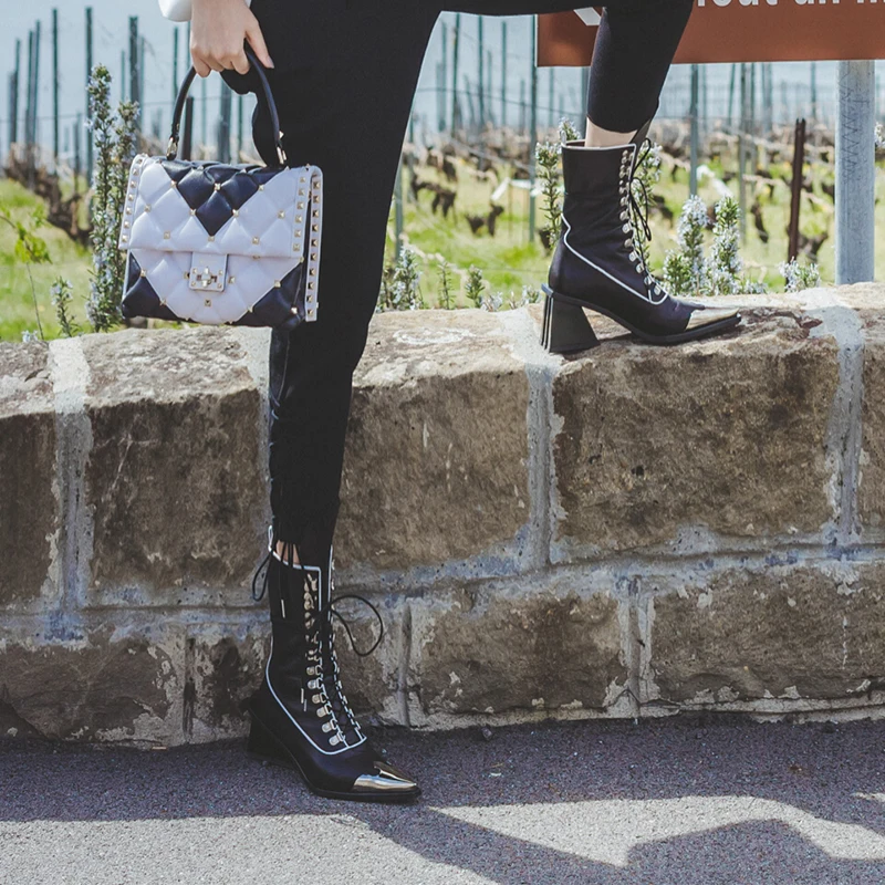 Zapatos de mujer/2018 женская обувь на высоком квадратном каблуке сапоги до середины икры