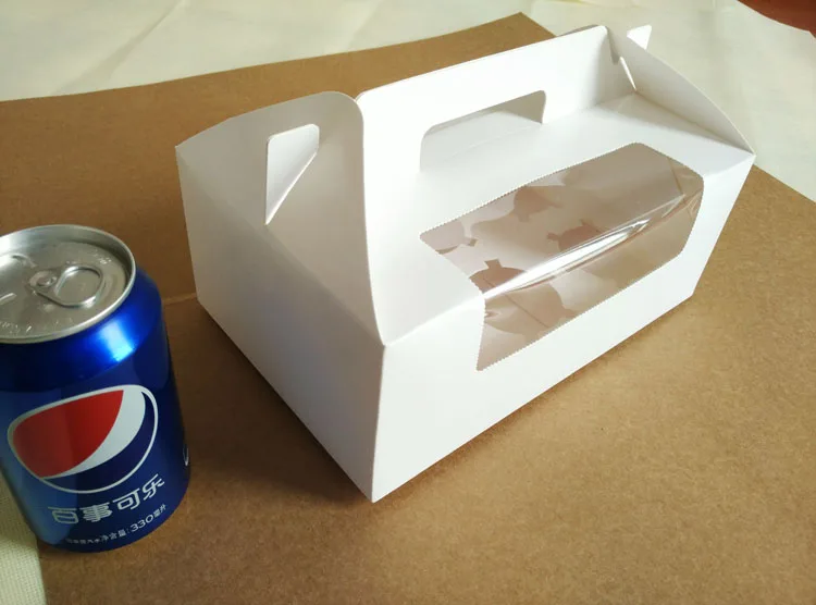 

300 шт., 23,5*15*9 см, 6 ячеек, белая картонная коробка для маффинов с ручкой для конфет, тортов, десертов, коробки