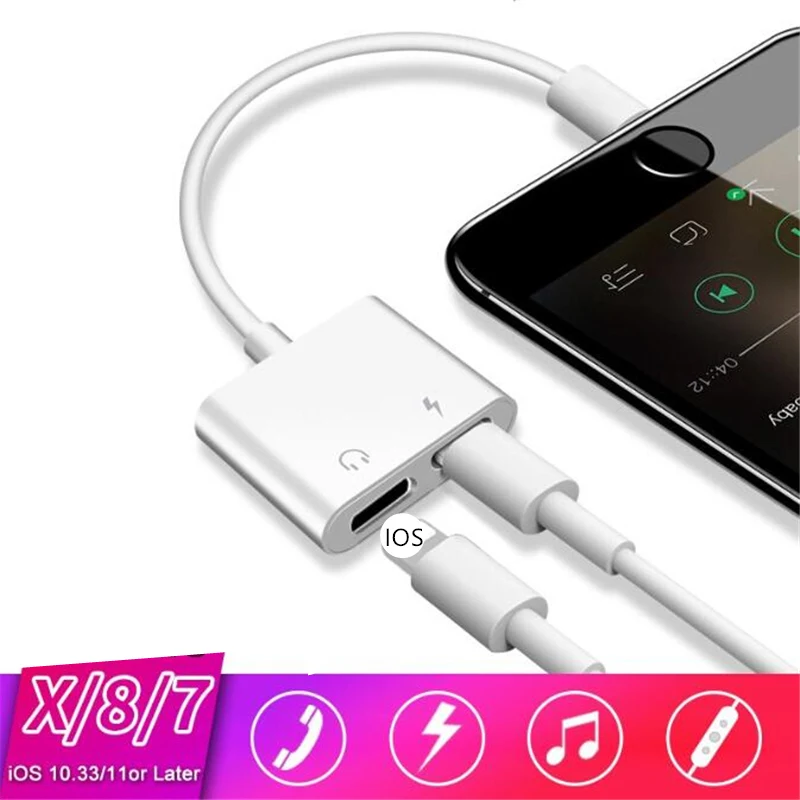 

2 in 1 Lighting Charger Earphone Adaptador For iphone X XR 7 8 Plus Charging Adapter 3.5MM Jack AUX Splitter For iphone XS MAX