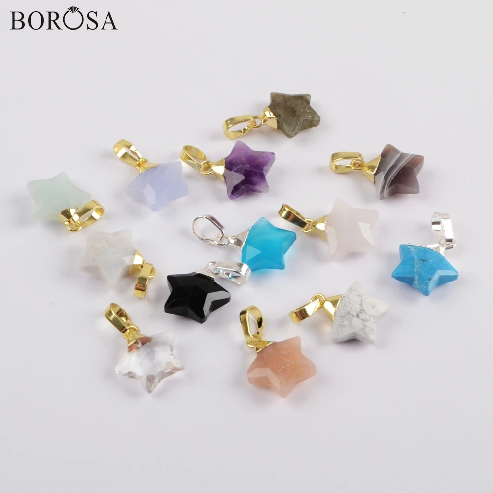 BOROSA 10 шт. модная форма звезды 13x13 мм Мульти-вид Подвеска из камней бусины Позолоченные Смешанные цвета для серьги/ожерелья ювелирные изделия WX1171