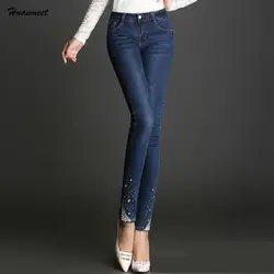 Huanmeet высокое качество Для женщин Джинсы для женщин Высокая Талия обтягивающие джинсы женская обувь, Большие размеры Для женщин