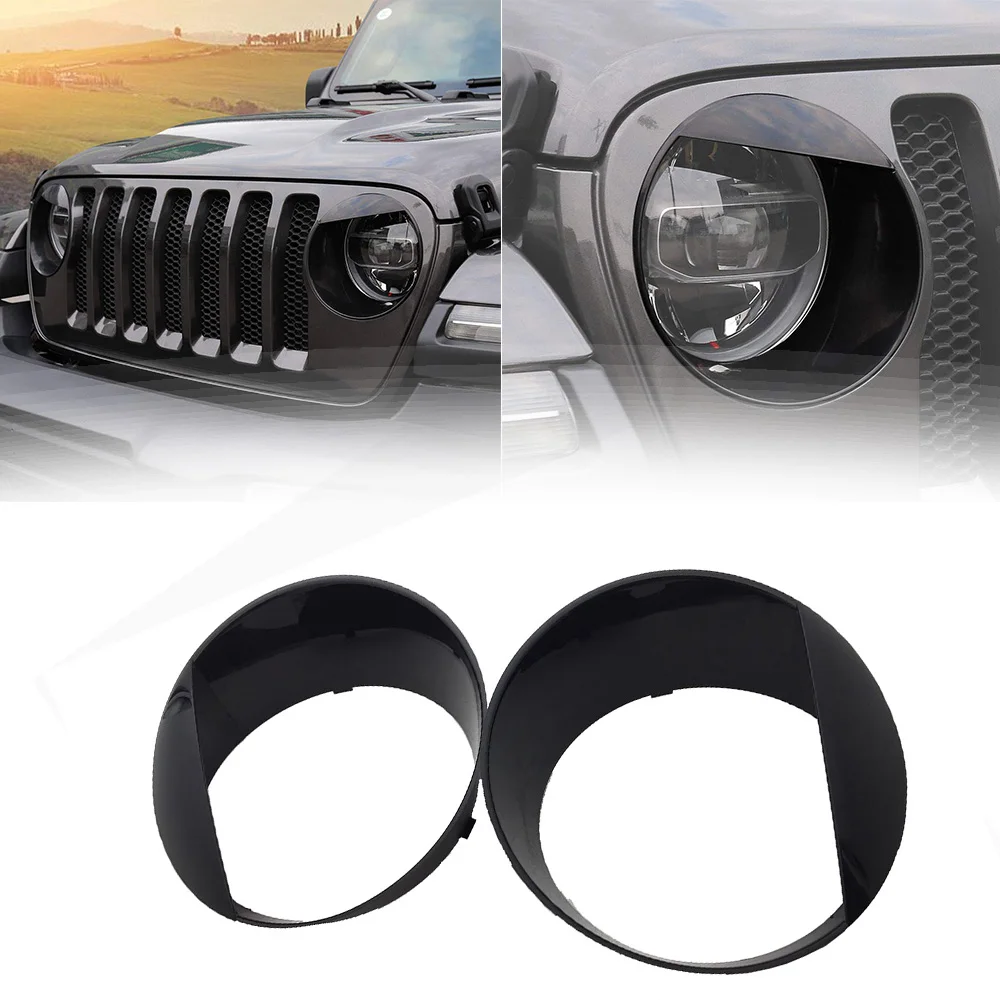 2PCSBezelsFrontLightHeadlightCoversAngryEyesForJeepWrangler