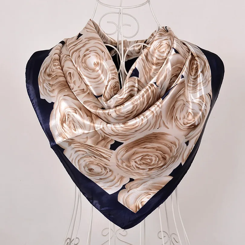 [BYSIFA] женский шелковый шарф в китайском стиле темно-синего, розового цвета, шаль, зимние брендовые квадратные атласные шарфы, палантины, шарфы на весну и осень - Цвет: khaki 542