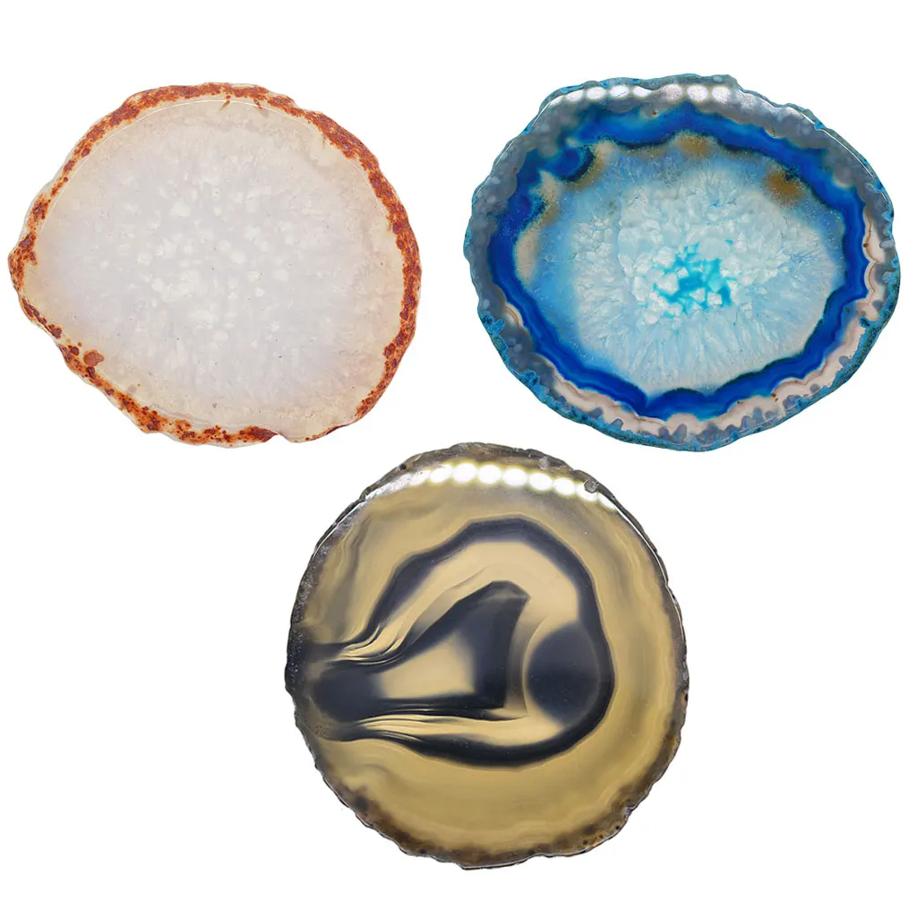 3Pcs Natural Agate Slices Irregular Round /Oval Crystal Quartz Stone Pendant Charms DIY Supply Home Decorations Group 6#