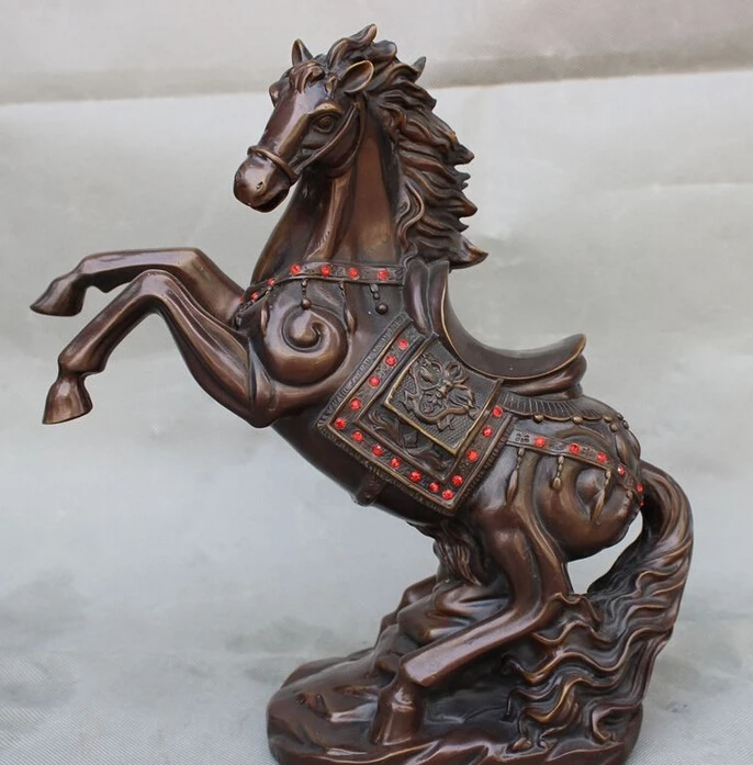 

12" Marked Chinese Pure Bronze Zodiac FengShui Wealth Jump Up Leg Horse Statue