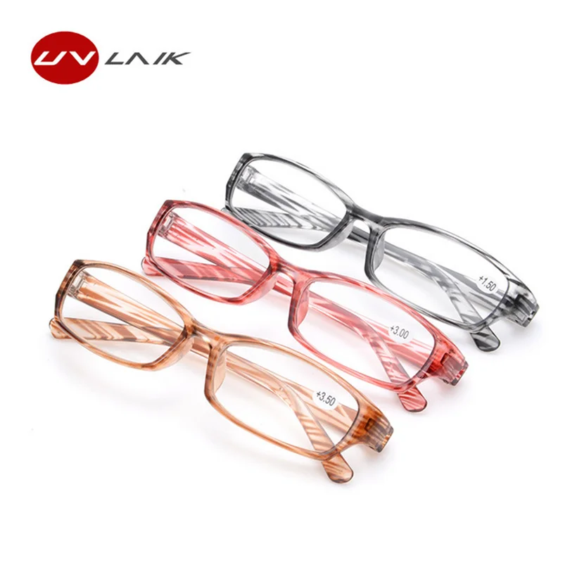 

UVLAIK Fashion Reading Glasses Stripe Spectacles PC frame Transparent Glasses Women Men HD Resin Lens Glasses for Reading