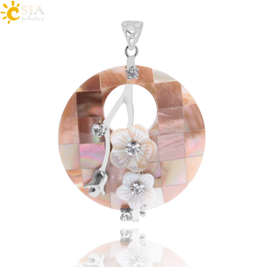 

CSJA Mother of Pearl Shell Pendant Big Round Hollow Bead Flowers Natural Stone Shells Charms for DIY Necklace Women Jewelry F033