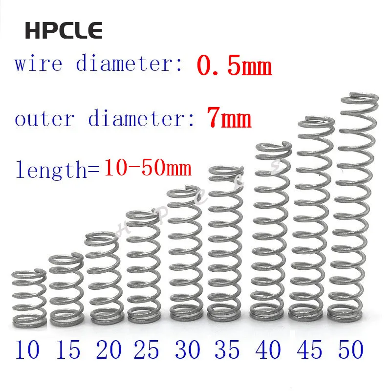 20 шт диаметр провода = 0,5 мм OD = 7 мм из нержавеющей стали, микро возврат небольшой сжатия анти коррозии пружины растяжения L = 10-50