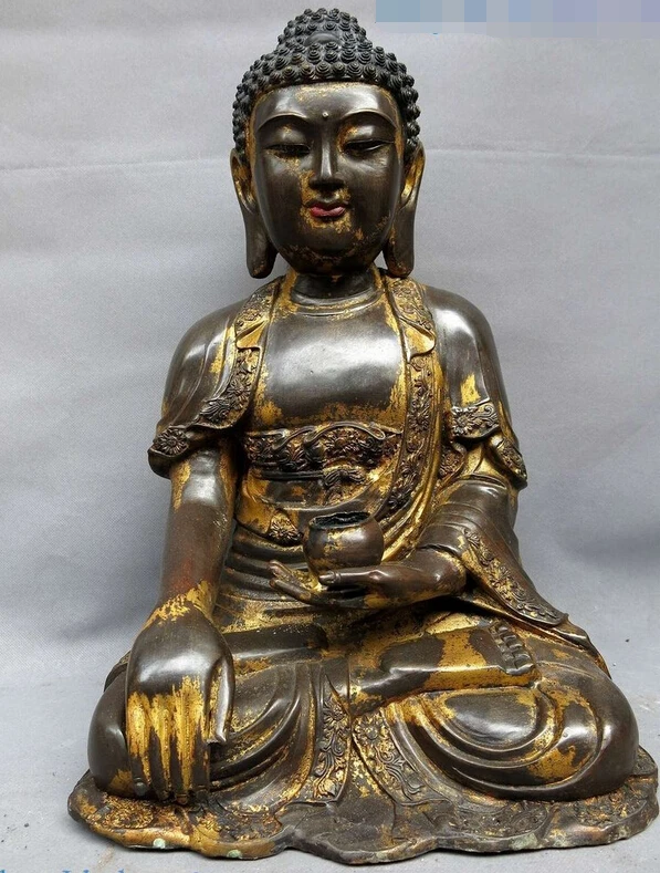 

006861 17" China bronze gild sculpture fine buddhism apothecary Medicine Buddha Statue