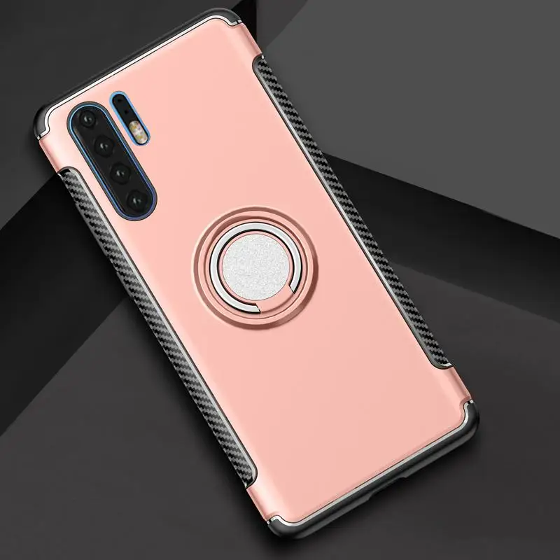 Для huawei P30 Pro Lite чехол из армированного волокна 3в1 кольцо на палец для huawei P30Pro P 30 30Pro кронштейн Fundas Магнитный чехол-держатель - Цвет: Rose Gold