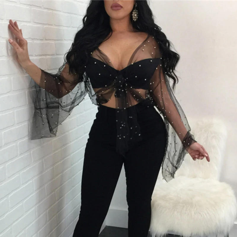 sheer pearl top