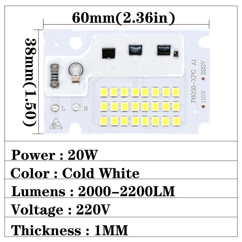 10 Вт 20 Вт 30 Вт 50 Вт 100 Вт чип для светодиодной лампы SMD2835 бисера Smart IC AC220V DIY для наружного прожектора холодный белый теплый белый для DIY - Испускаемый цвет: 20W 220V