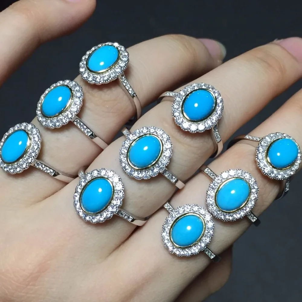 

[MeiBaPJ Natural Turquoise Gemstone Trendy Ring for Women Real 925 Sterling Silver Charm Fine Jewelry 2 Colors SY