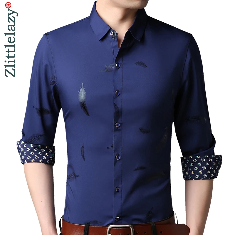 2019 social длинный рукав перо дизайнерские рубашки для мужчин slim fit винтажные модные