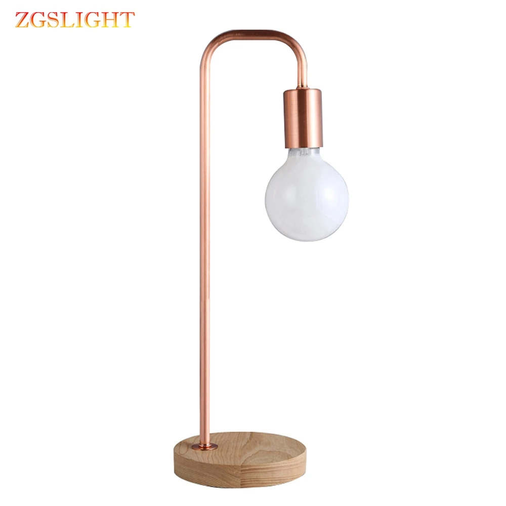 

Gold Table Lamp Wooden Wooden Base Rose Bedside Nordic Simple E27 Lampholder Living Bedroom Study Room Deco Desk Table Lights