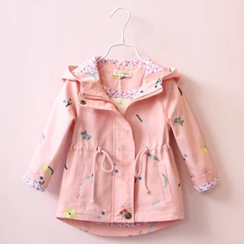 

trench coat autumn spring children's outerwear for baby girls trench coat embroidered long sleeve hooded toddler clothes