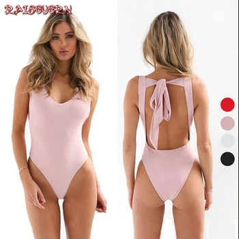 

RAISEVERN Pink Bodysuit Casual Solid Square Collar Sleeveless Panelled Bodycon Jumpsuit Elegant Summer Body Femme Bandage Sexy