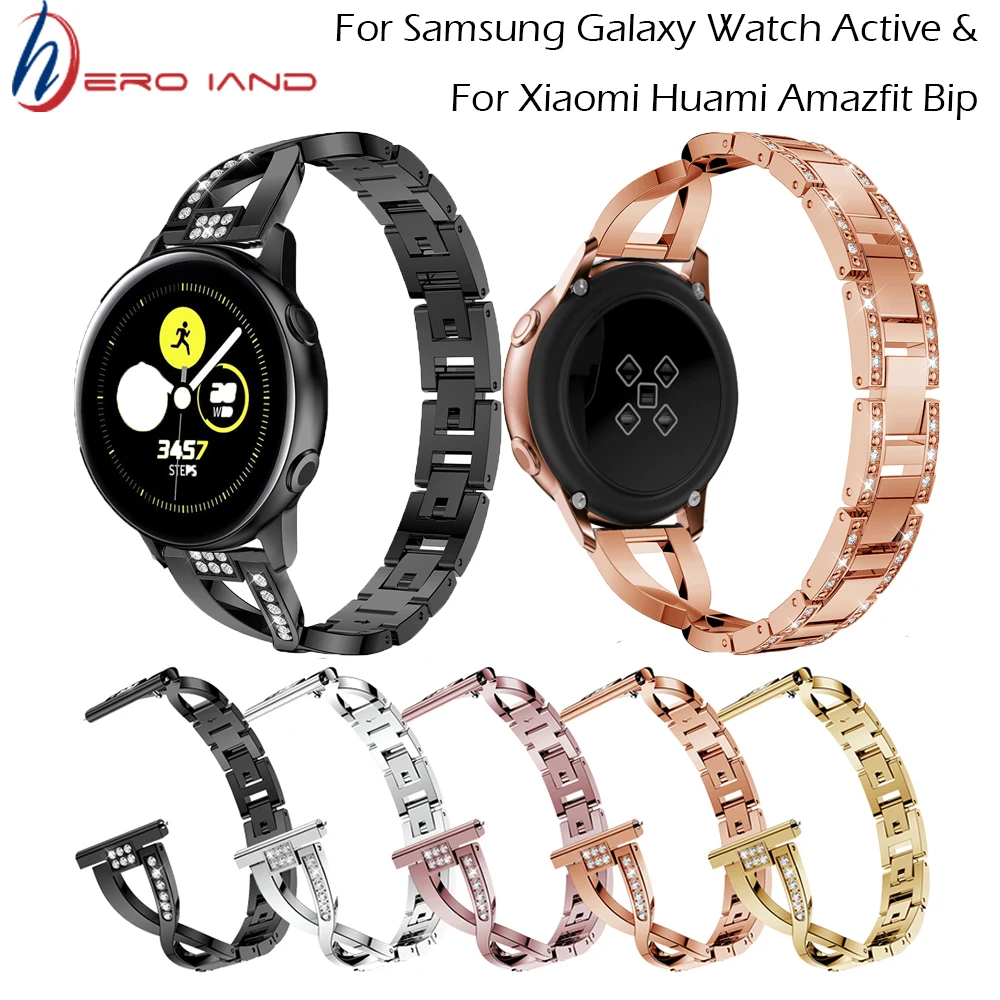 

For Galaxy Watch Active 2 Smart Watch band Metal Crystal Watch Strap Wrist Band for Samsung Galaxy Watch 42mm Gear S2 Sport Belt
