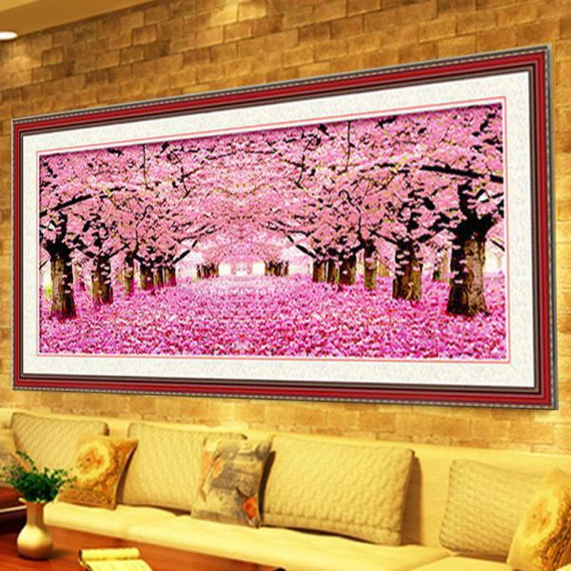 $34.95 Pink Romantic Cherry Flowers Beautiful Landscape 5d diy Full Paste Diamond Painting Diamond Embroidery Cross Stitch Kit Big Size