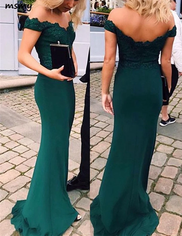 Mermaid Green Appliques off-shoulder floor-length sexy party dress, long Prom Dresses1