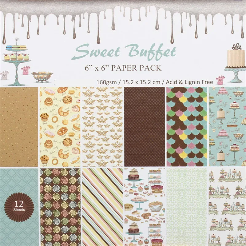 

KSCRAFT 12pcs 6" Single-side Printed Delicious Donuts pattern creative papercraft art paper handmade scrapbooking kit set books