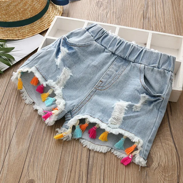 2018 Hot Summer Fashion Beauty Cute 2 3 4 6 8 10 12 Years Children Short Jeans Pants Baby Kids Girls Denim Tassel Hole Shorts 1