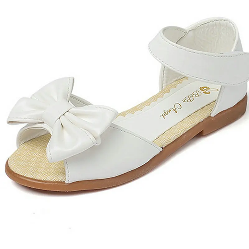 Летняя обувь сандалии для девочек Дети Платье для девочек сандалии детские кожаные туфли детей на плоской подошве с бантом