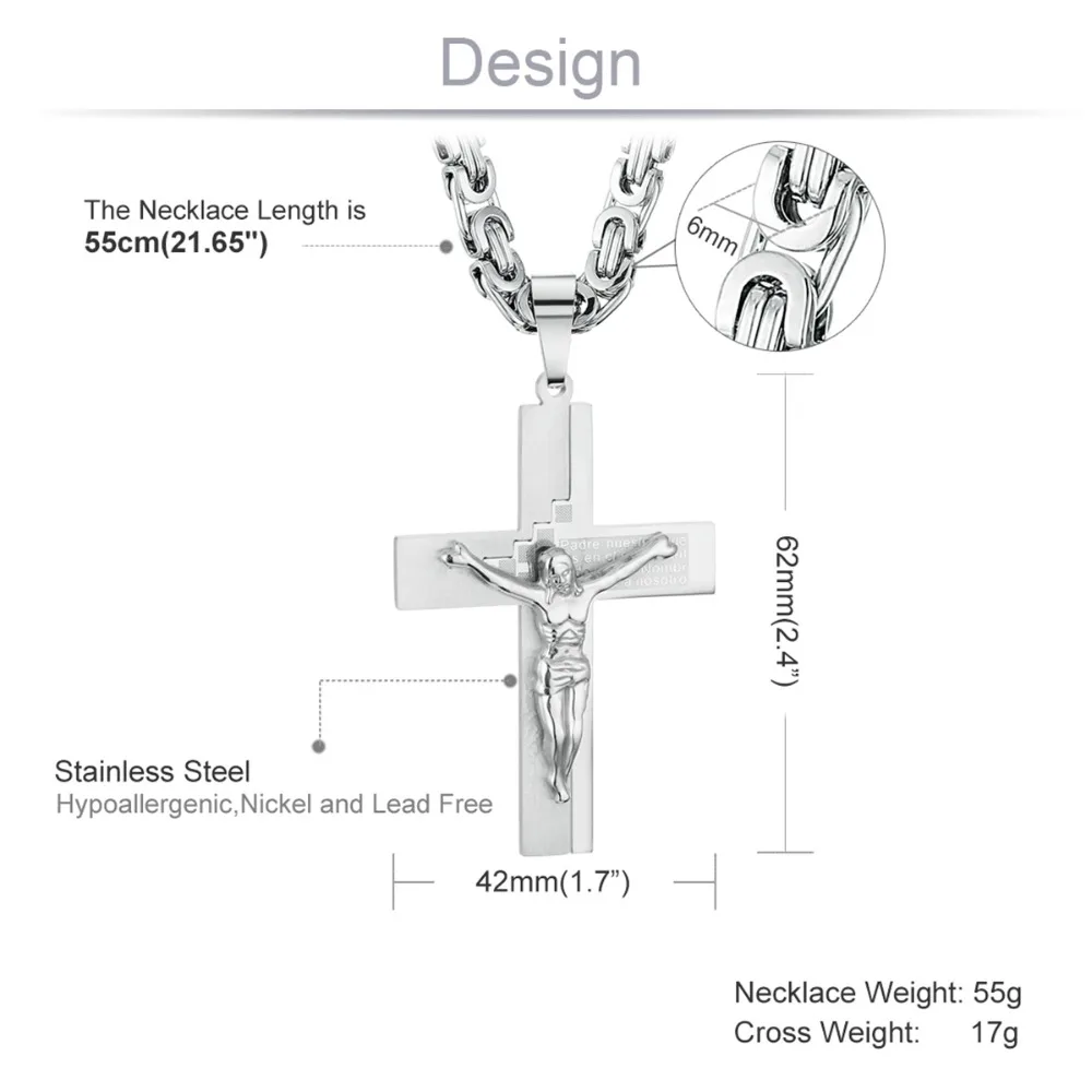Распятие Иисуса кулон ожерелье Золото Цвет Нержавеющая сталь Рождество Библейский крест мужские ювелирные изделия Византийская цепь подарок для отца NZ016
