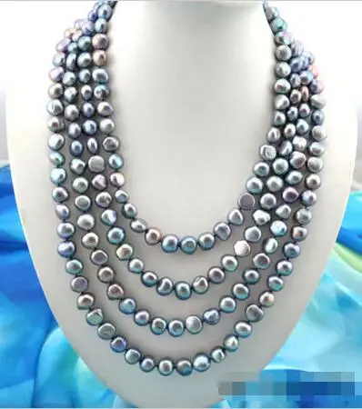 

Free Shipping >>100" 12x13mm baroque black FW pearl necklac