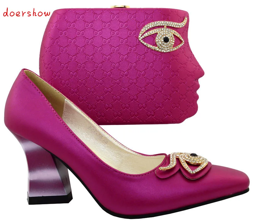 doershow High quality Nigeria fuchsia color wedding shoes,Italian shoes