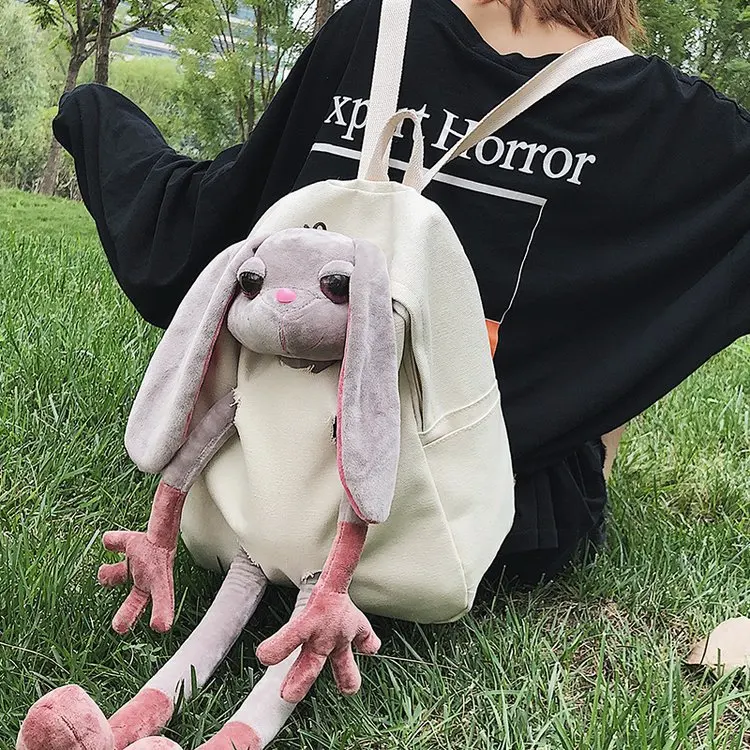 Корейская версия плюшевой куклы милый кролик сумка Harajuku Ulzzang студенческий Рюкзак мультфильм животных сумка женская