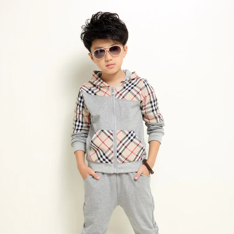 Buy 2015 autumn big boys clothing sets gray Cotton
