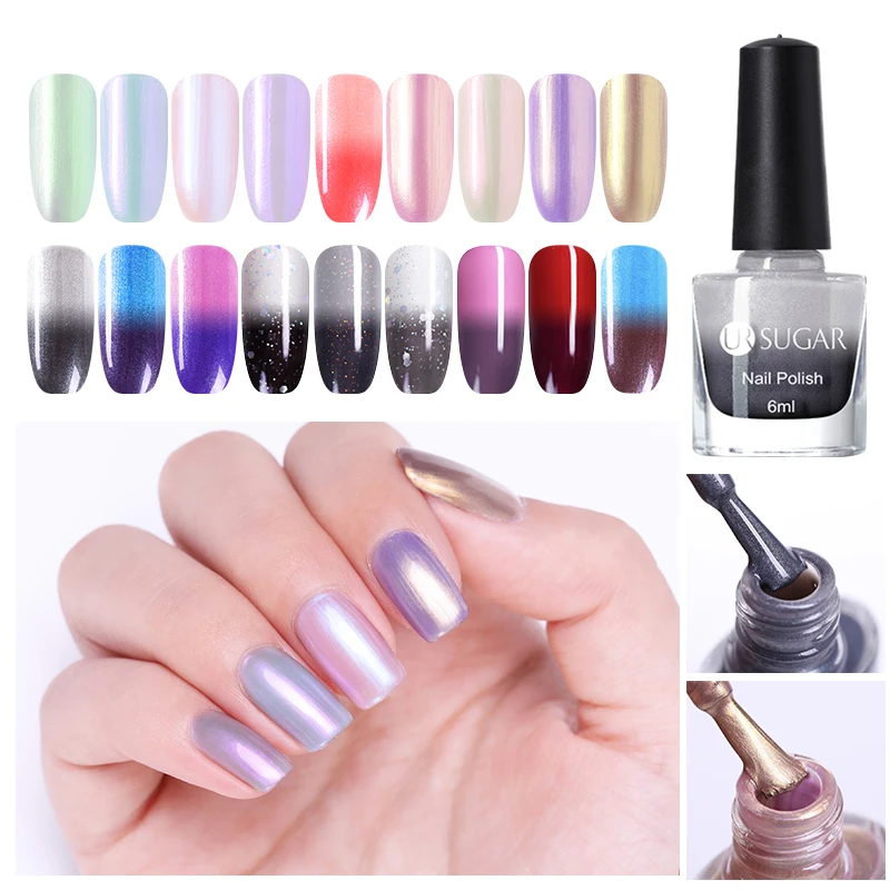 

UR SUGAR Chameleon Nail Polish Iridescent Flakies Sequins Glitter Holographic Nail Art Varnish Manicure DIY Black Base Needed