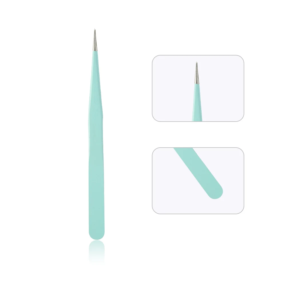 

Fashion Candy Blue Tweezers Stainless Steel Eyelash Extension Straight Curved Professional Portable Anti-static Eyebrow Tweezers