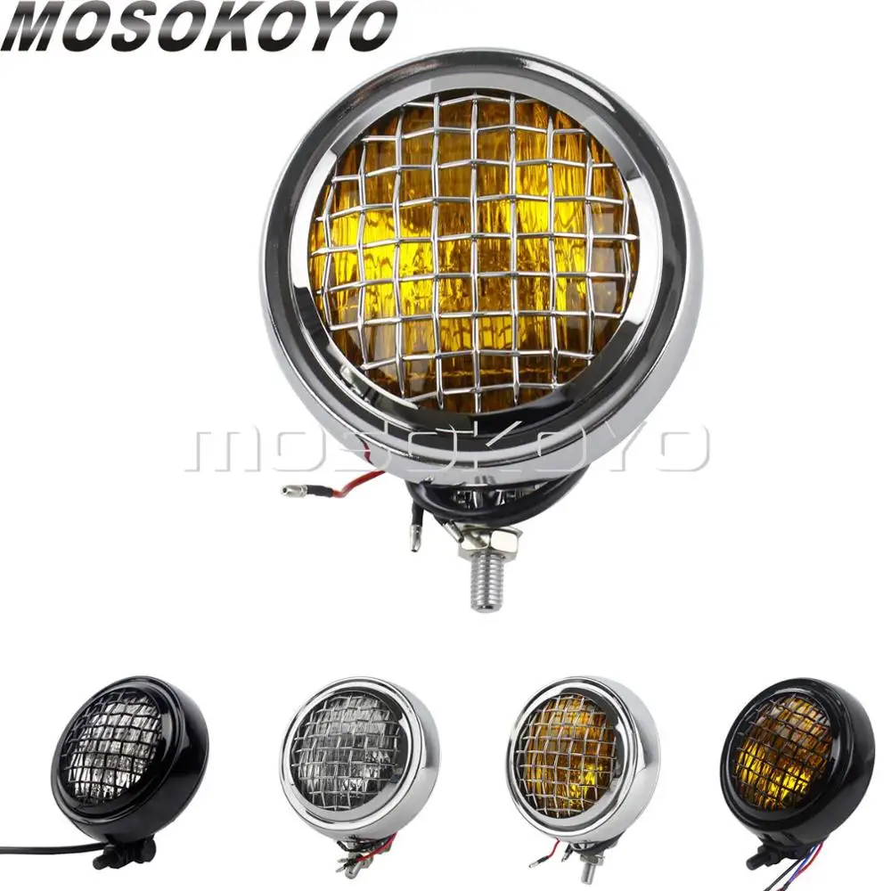 Universel pour Harley Chopper brouillette Triumph 4.5 "phare moto café Racer Bates phare avec Grille de protection -