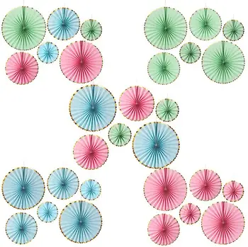 

6pcs/lot Baby Showers Christmas Party Gold Foil Side Crafts Paper Fan Wedding Birthday Home Halloween Decoration