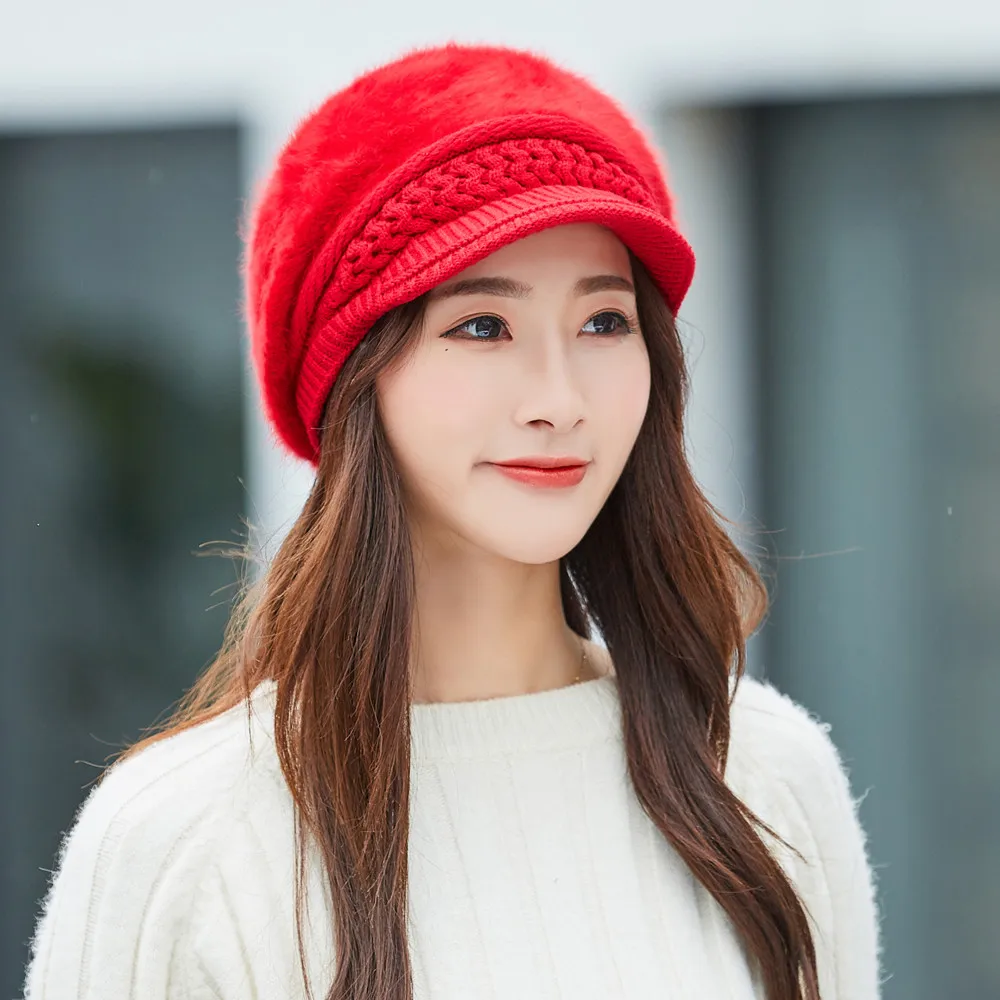 Женский зимний теплый берет шапка s вязаная шапка берет мешок шапка sluch лыжные зимние шапки boinas para mujer модные шапки - Цвет: Red