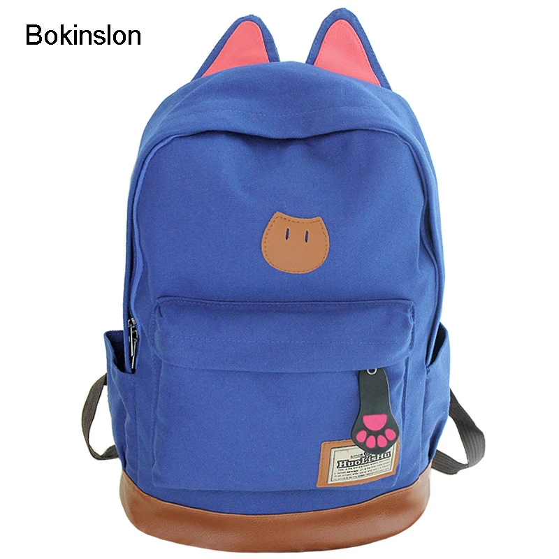 Bokinslon Campus Women Girls Backpack Travel Bag Young Canvas Men Backpack Brand Fashion School Simple Cat