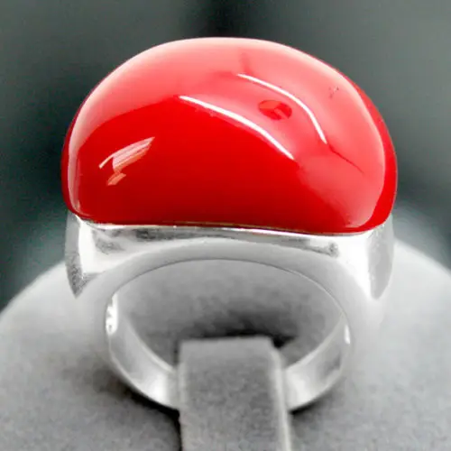 

Free shipping RARE 925 STERLING SILVER HUGE DESIGNER RED CARVED LACQUER RING SIZE 7/8/9/10