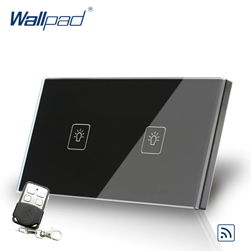 2 Gang 1 Vias Interruptor de Controle Remoto 118*72mm AU EUA Padrão Wallpad Preto Cristal de Vidro Interruptor de Toque 2 Gang Remoto Livre grátis