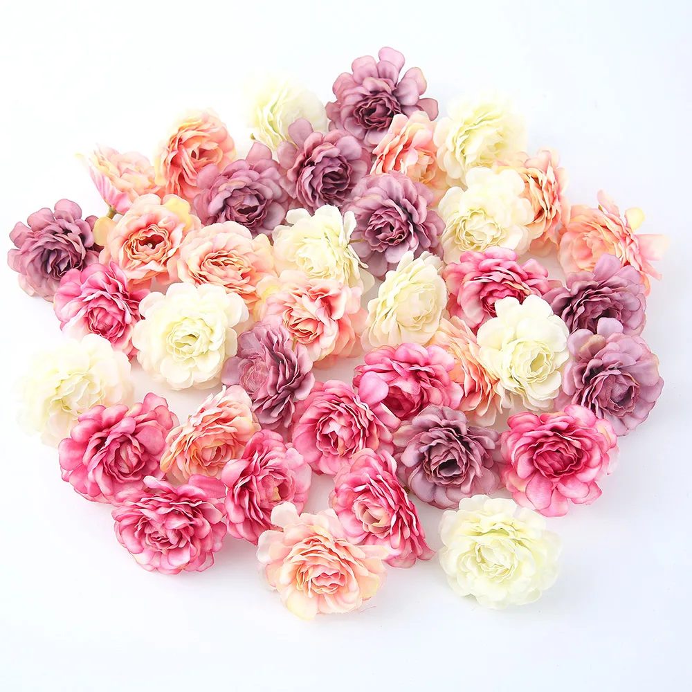 10pcs/lot 5CM Silk Rose Head Artificial Flowers For Wedding Party And Home Decorations