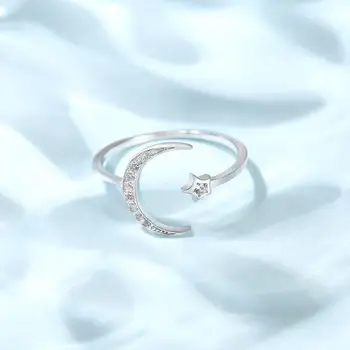 

100% Real 925 Sterling Silver Moon Rings For Women Bridal Wedding Anelli Trendy Jewellery Party Engagement Anillos Mujer