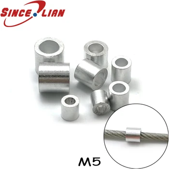 

50pcs Wire Rope Clamps M5 5MM Aluminum Wire Rope Clamp Round Aluminum Crimping Sleeve Aluminum ferrules