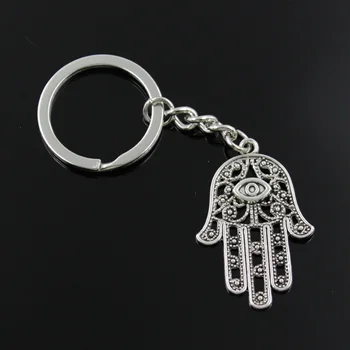 

New Fashion Men 30mm Keychain DIY Metal Holder Chain Vintage Death Eye Hamsa Palm Fatima Hand 36x25mm Silver Color Pendant Gift