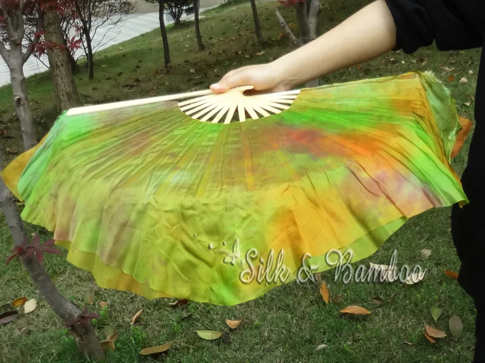 

Autumn, 1 pair 30cm bamboo+10cm Chinese dance silk fan(flutter), 2 layers real flowy silk!
