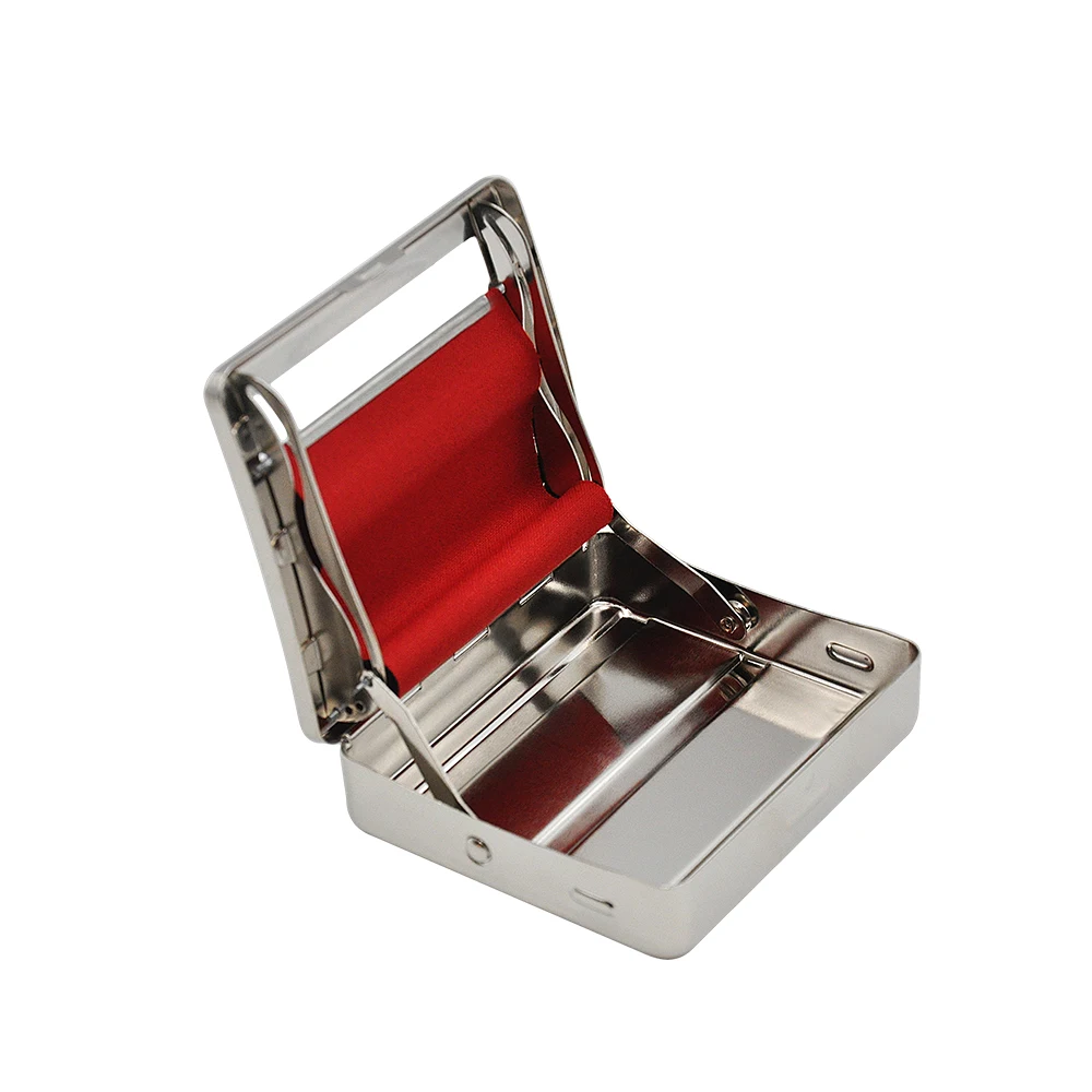 Серебряный Металлическая машинка для сворачивания кейс для хранения с Красной мягкой ткани для 70 мм сигаретная бумага устройство для