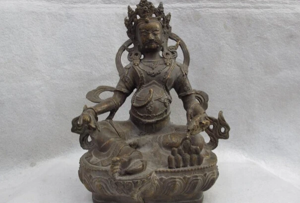 

Collectible bronze lion statue S1097 11 Tibet fane bronze copper fortune yellow Jambhala God of wealth Buddha statue (B0328)