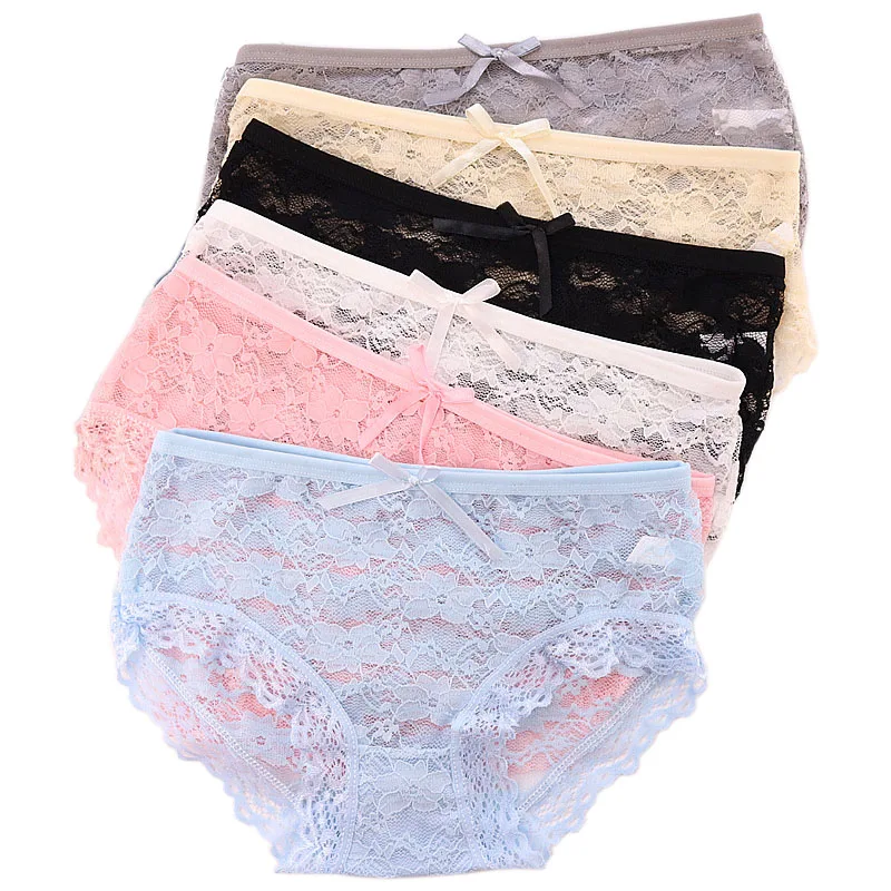 

Ladies Panties Sexy Lace Bow Transparent Underwear Women Hollow Print Pretty Briefs Lingerie Low-Rise Breathe Hipster Panty