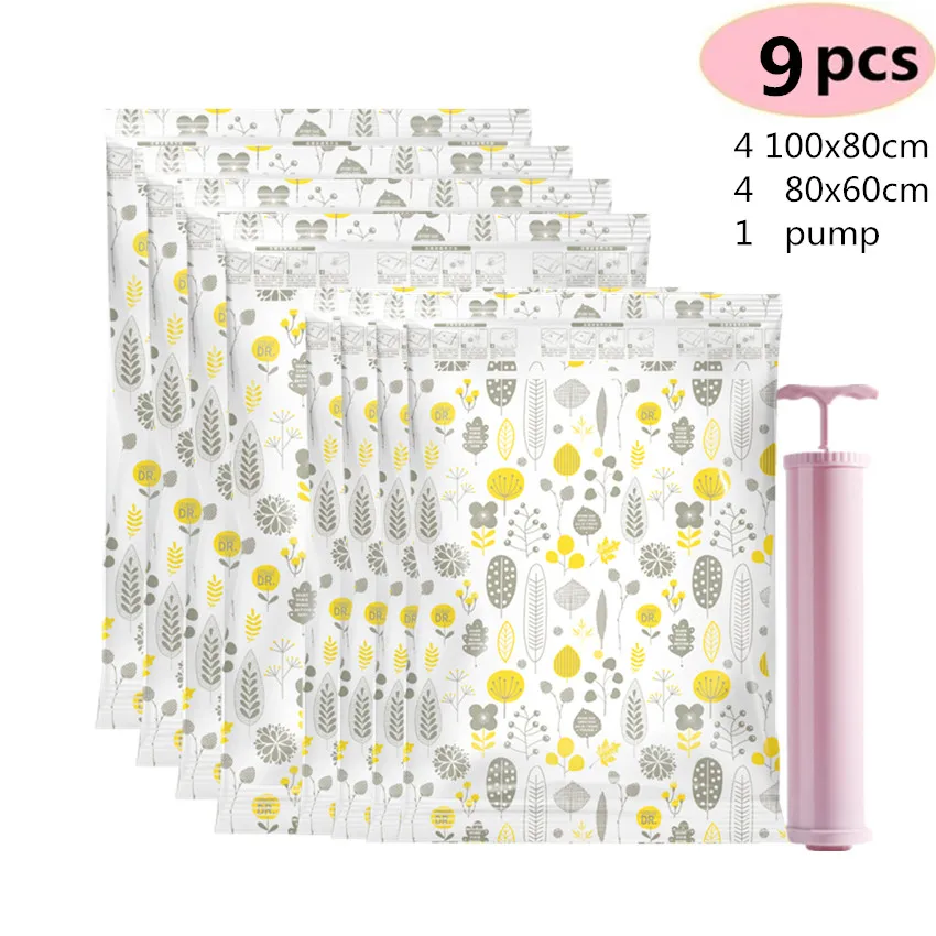 

DR.STORAGE Jumbo Quilt Vaccum Storage Bags Vacuum Bags for Clothes Pillows Blanket Travel Pump 9pcs Sac de Rangement