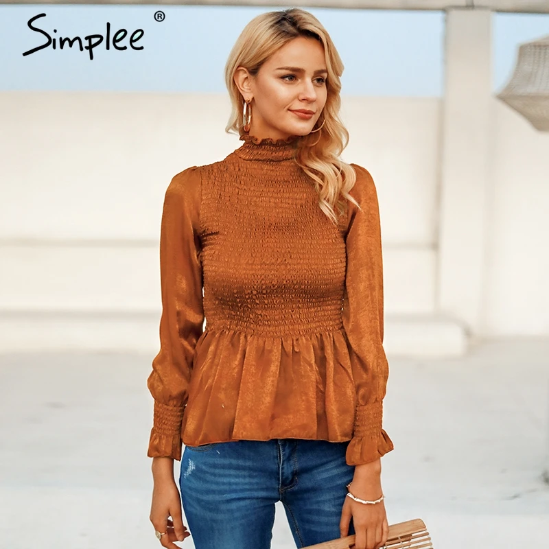 Meilleur Simplee dames Élégantes femmes blouse Flare manches à volants plissée peplum top blouse chemise femelle Automne hiver 2018 femmes blusas